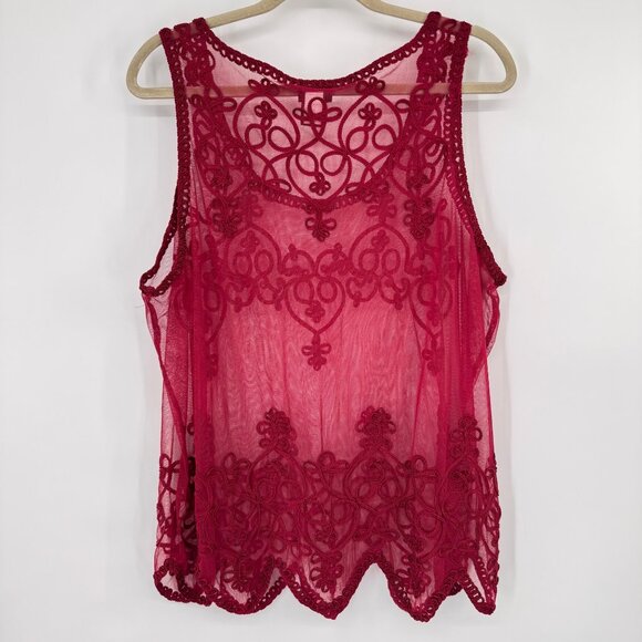 Torrid Red Sheer Embroidered Tank Top Size 2x plus sleeveless womens - Picture 8 of 13